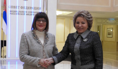 12 February 2020 National Assembly Speaker Maja Gojkovic and the Chairperson of the Russian Federation Council Valentina Matviyenko